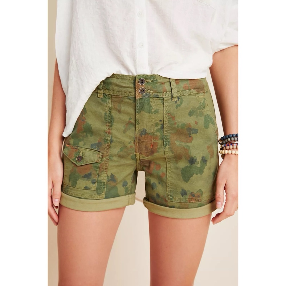 Anthropologie The Wanderer Utility Shorts Camo Cotton Linen Blend Spring Summer